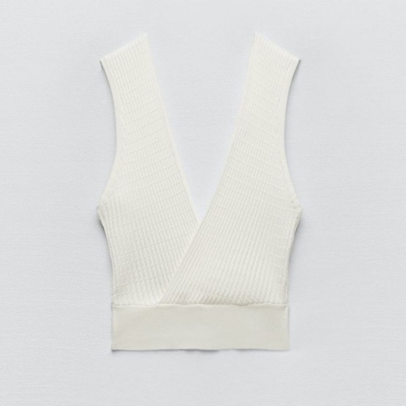 Zara Wide Strap Cropped Knit Sweater Top Ivory NWT - Picture 4 of 8